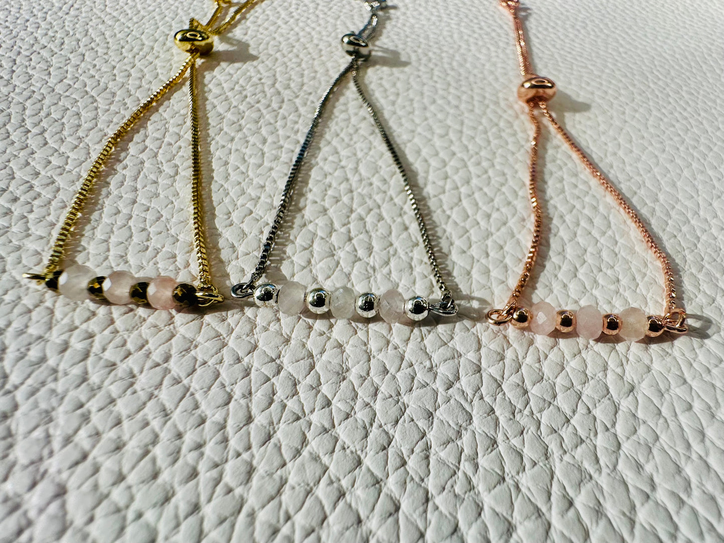 Rose quartz gemstone slider bracelet, photo 9
