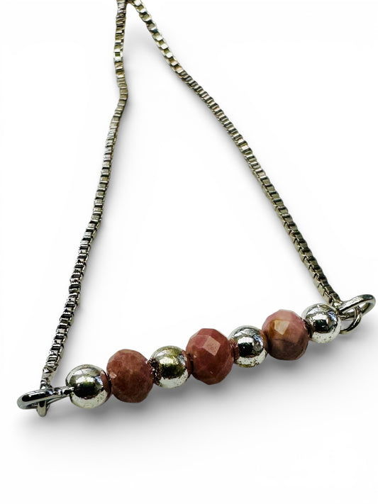 Handmade rhodonite gemstone slider bracelet